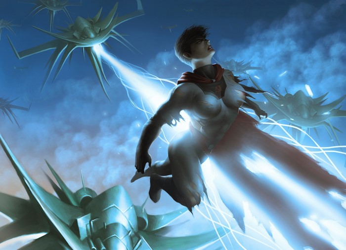 Soviet Superwoman battles alien ships