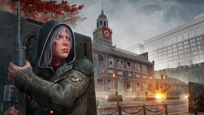 Soldier with Assault Rifle in front of Independence Hall