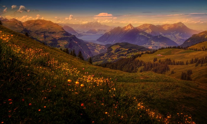 Mountains and Grasslands Scenery in Switzerland