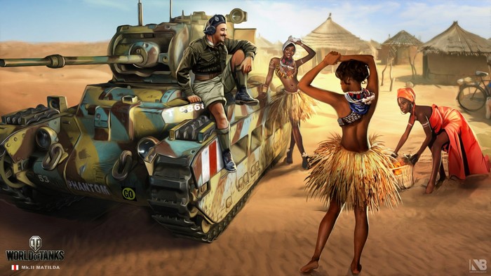 World of Tanks Mk.II Matilda with dancers and soldier