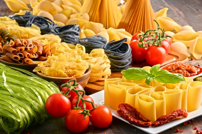 Assortment of Pasta with Tomatoes and Basil