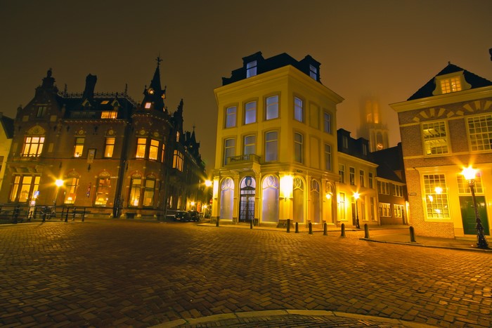 Utrecht, Netherlands at Night with Street Lights