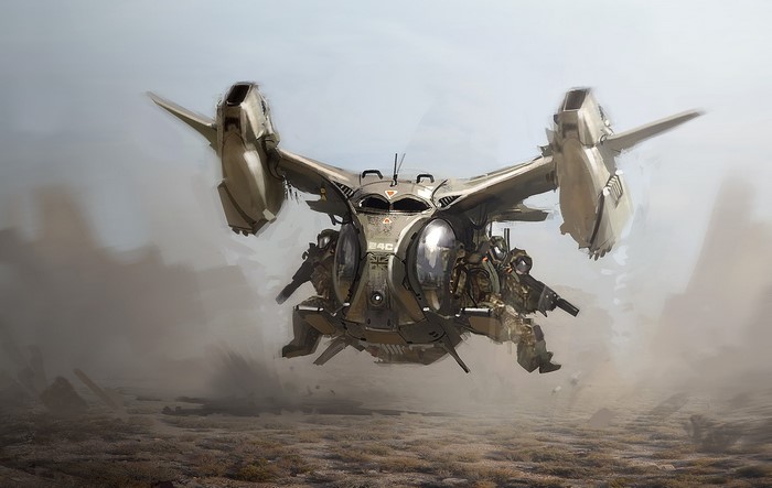 Military Osprey aircraft with soldiers in a desert