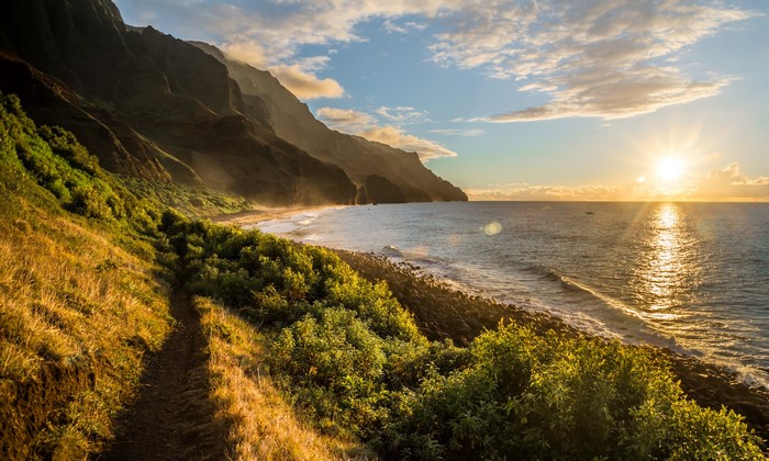 Kalalau Coast Mountains at Sunset, Hawaii