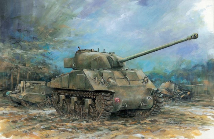 Sherman Firefly Tanks in a Forest Setting