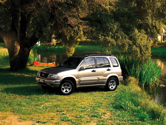 Silver Suzuki Grand Vitara parked by a river