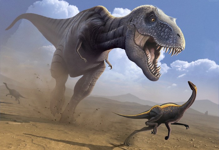 Tyrannosaurus Rex hunting smaller dinosaurs