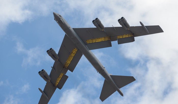 B-52H Stratofortress airplane flying in the sky