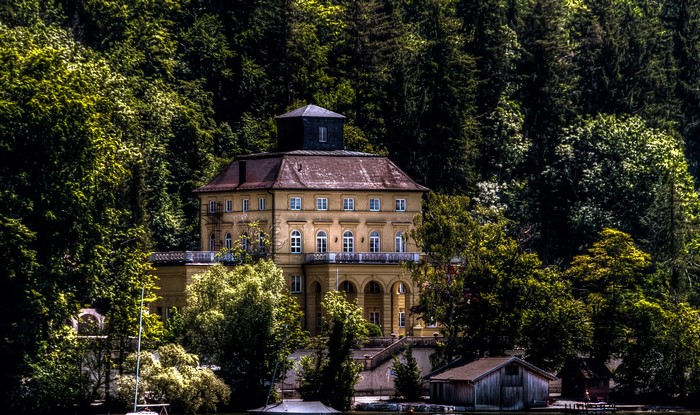 Castle in Allmannshausen, Bavaria, Germany surrounded by trees