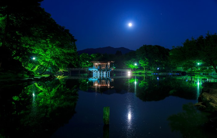 Ukimido Pagoda at Night in Japan