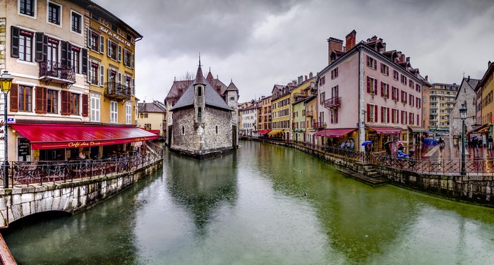 Annecy, France Canal with historic buildings