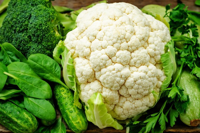 Cauliflower and Broccoli with Cucumbers and Spinach