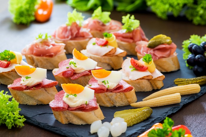 Assortment of Appetizers with Salami, Ham, and Egg