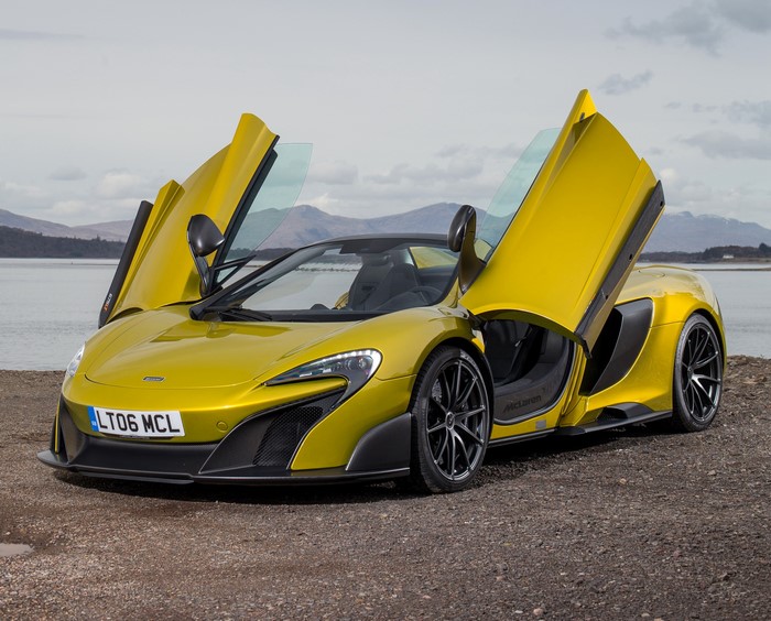 Yellow McLaren 675LT Spider with Doors Open