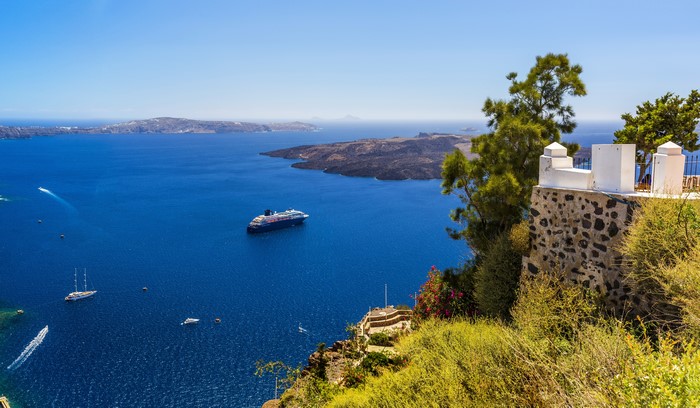 Cruise liner in Santorini, Greece