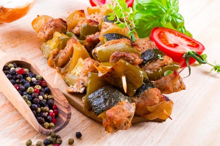 Shashlik with vegetables and spices