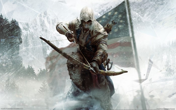 Connor from Assassin's Creed 3 with bow and American flag