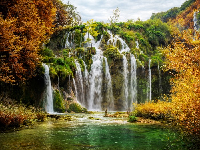 Waterfalls in Plitvice National Park, Croatia during Autumn