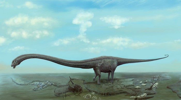 Mamenchisaurus dinosaur in a prehistoric landscape