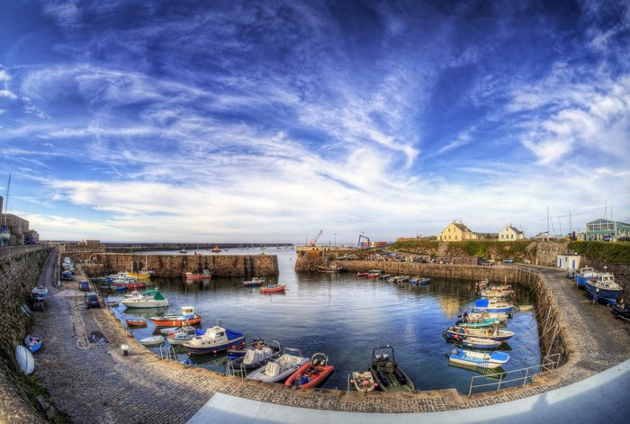 Inner Harbour Alderney with boats and blue sky
