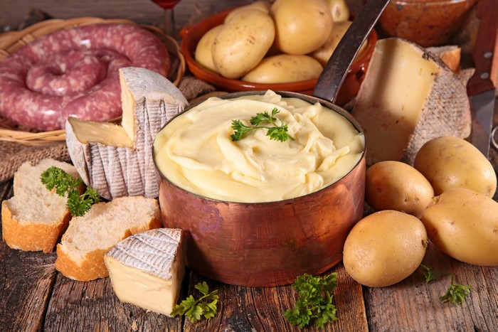 Mashed Potatoes with Sausage, Cheese, and Bread