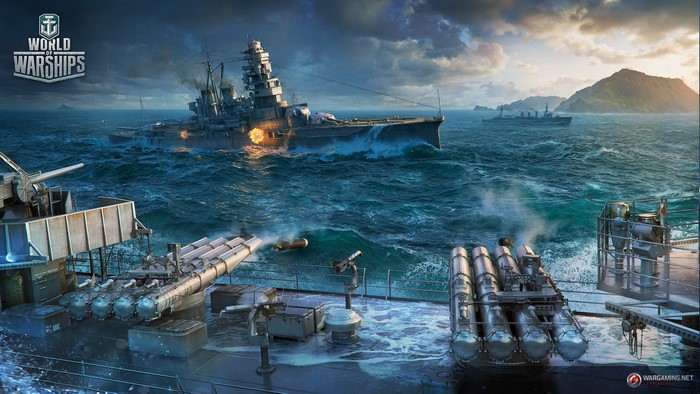 World of Warships battle scene with warships