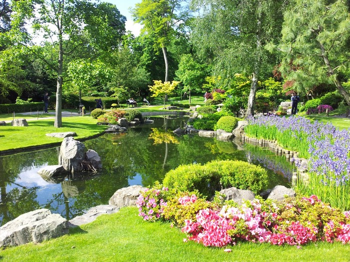 Japanese Garden with Pond and Flowers in Holland Park, London