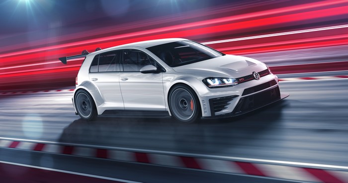 4K White Volkswagen Golf GTI TCR on Race Track