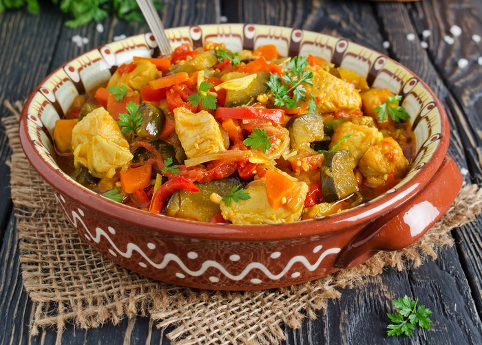 Chicken and vegetable stew in a bowl