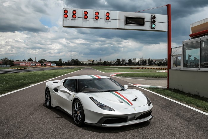 White Ferrari 458 MM Speciale on Race Track