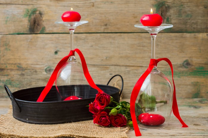 Valentine's Day Stemware with Red Roses and Candles
