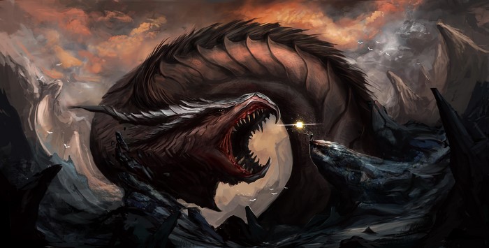 Dragon in a rocky, mountainous landscape