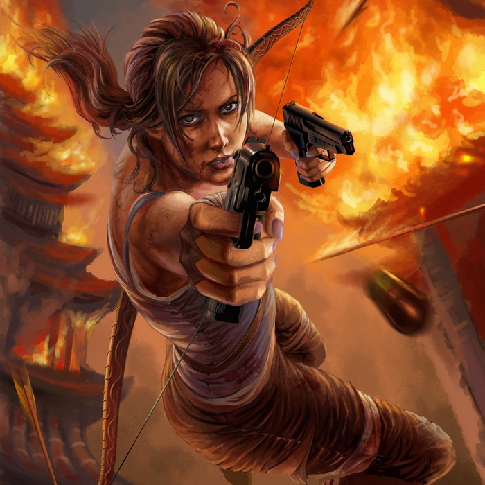 Lara Croft from Tomb Raider with Pistols and Bow
