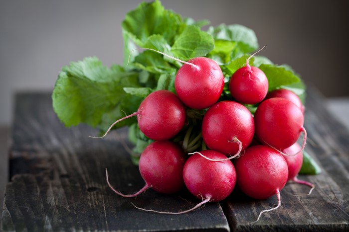 Radishes on a wooden table
