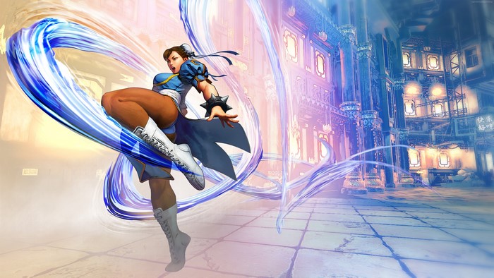Chun-Li from Street Fighter with blue energy