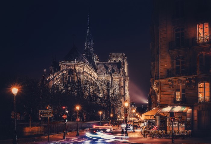 Notre Dame Cathedral at Night in Paris