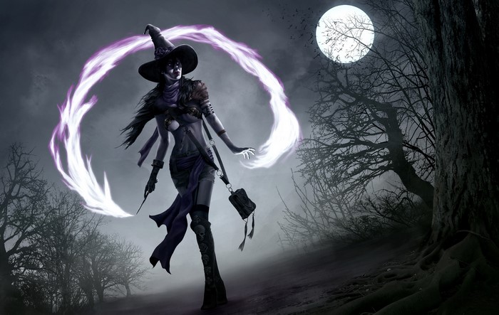 Gothic Witch Casting Magic Under the Moon