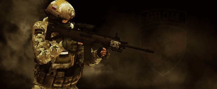 Soldier with Assault Rifle and GROM Emblem