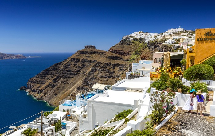 Santorini Greece Coastline with White Houses and Blue Sea
