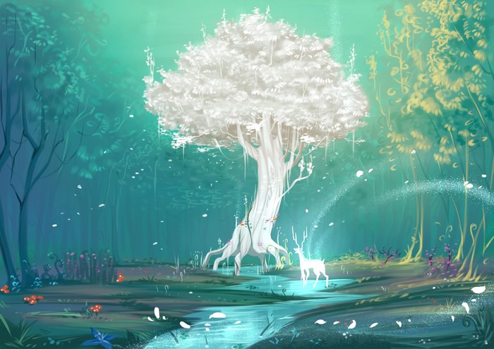 4K Fantastic world with trees