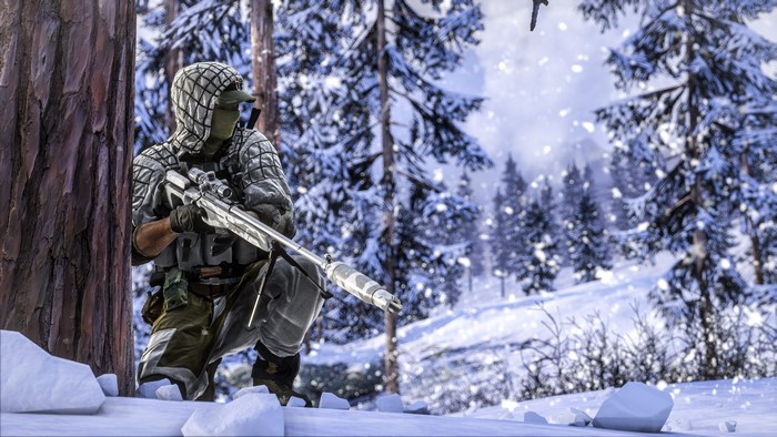 Sniper in winter forest from Battlefield 4