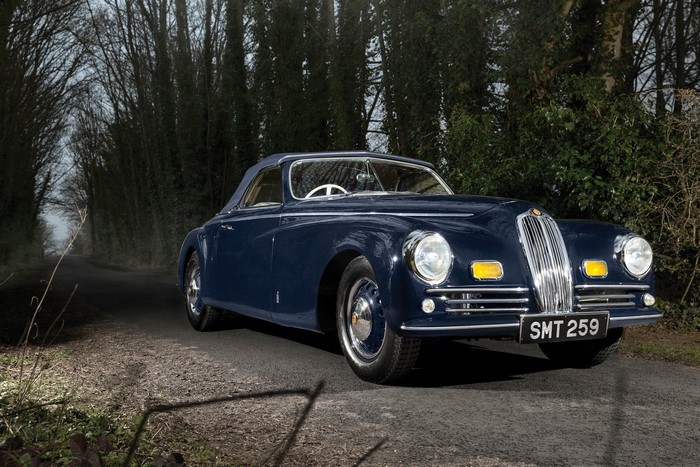 1947 Bristol 400 Cabriolet on a tree-lined road