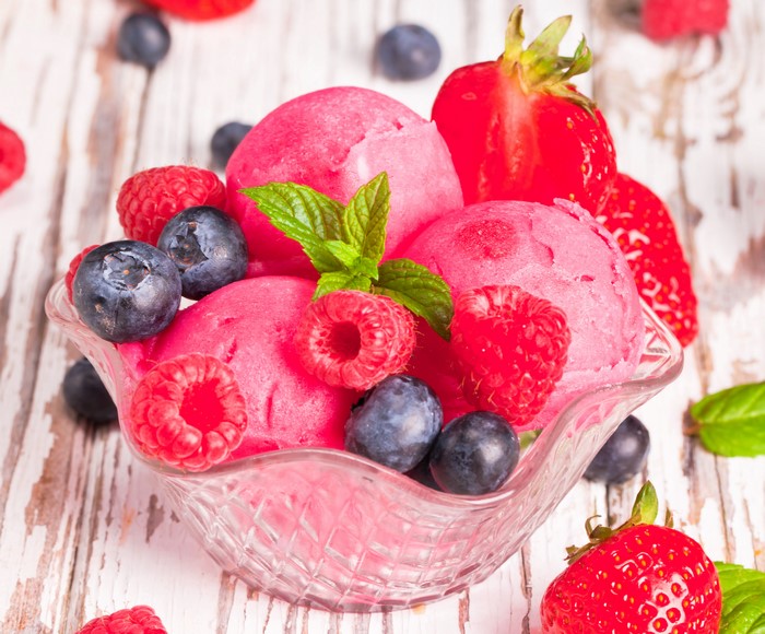 Raspberry and Blueberry Ice Cream with Fresh Berries