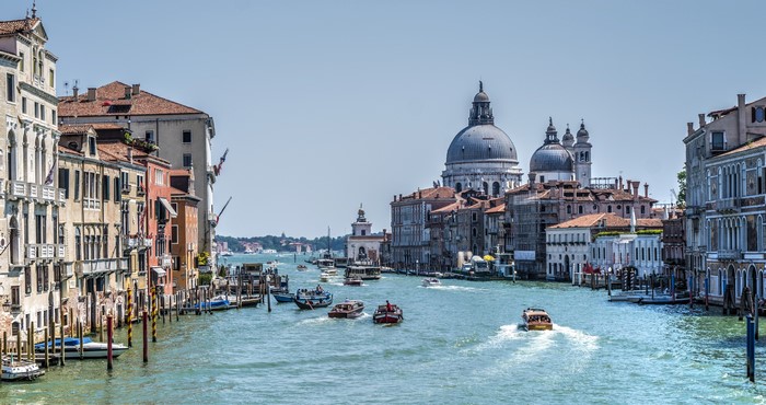 Grand Canal in Venice, Italy with boats and buildings