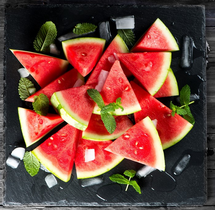 Watermelon Slices with Mint and Ice