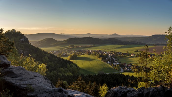 Papstdorf Germany Scenery with Houses and Fields at Evening