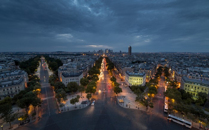 Paris street at night from above