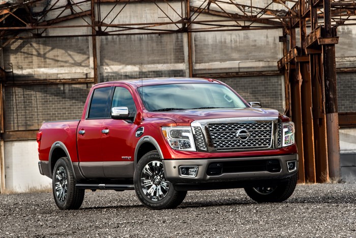 Red Nissan Titan Crew Cab Truck