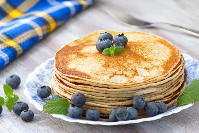 Pancakes with Blueberries on a Plate