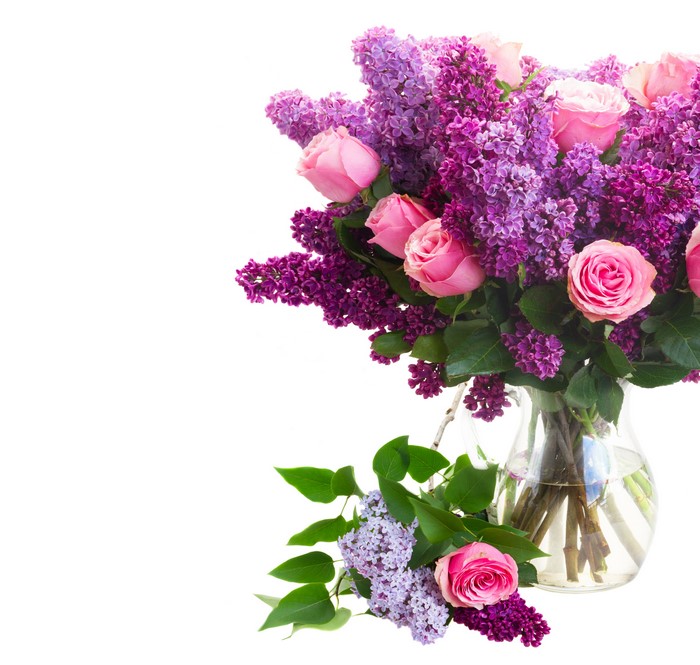 Bouquet of Lilacs and Roses in a Vase